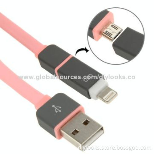 2-in-1 Noodle Style Micro 5 Pin USB Data Transmit/Charging Cable with 8 Pin Adapter